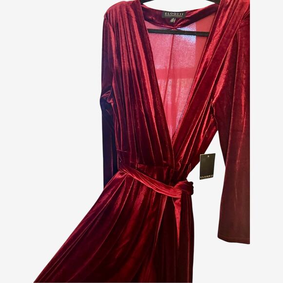 Eloquii Womens Velvet Dress Faux Wrap 18 Wine Elegant Dark Romance - Picture 3 of 5